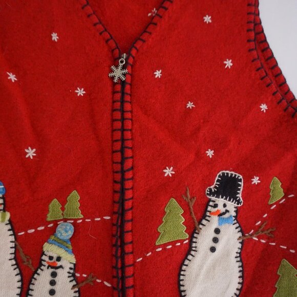 Vintage Coldwater Creek Snowman Vest Red Knit Christmas Sweater Festive XL - Picture 5 of 7